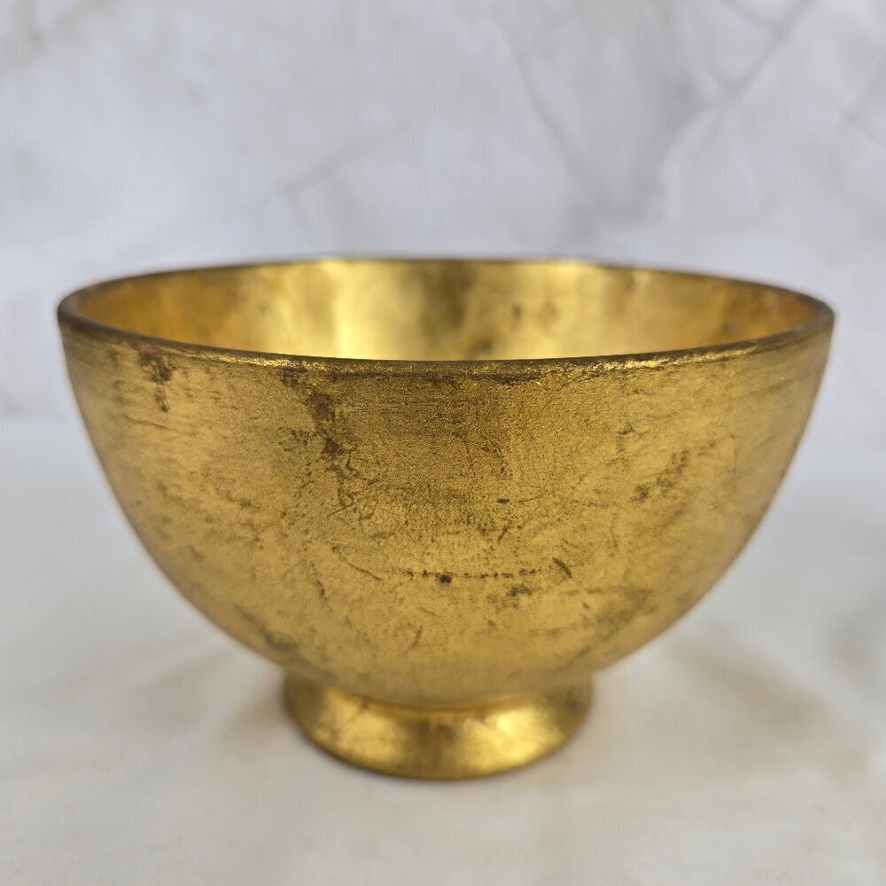 Ellec BRL Handmade Pottery Bowl Distressed Gold Glaze Made in Italy Vintage - Picture 2 of 10